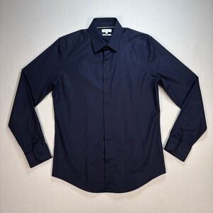 Reiss Kiana Shirt Men's L Navy Slim Fit Stretch Concealed Button Comfort Stylish